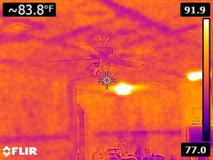 Thermal image showing moisture in ceiling from flooding