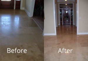 Dirty grout and tile renewed to a clean and polished floor
