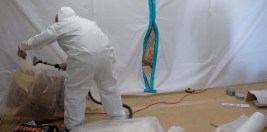 Technician performing mold remediation services