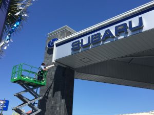 Power washing the Anderson Subaru Slate Wall